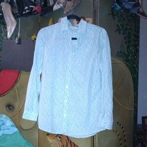 Women's Light Blue Leaf Print Button Down Shirt